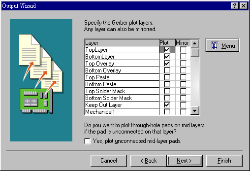 決定Gerber文件要繪制的板層，依據實際狀況勾選各個板層。