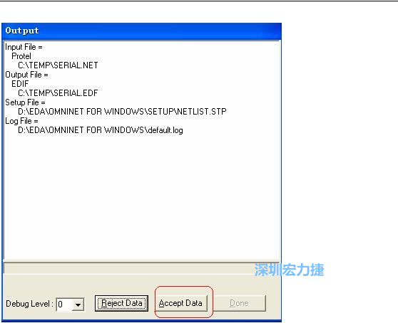系統彈出一個輸出窗口，點擊 Accept Data。完成后點擊“確定”，再點擊“Done”關閉輸出窗口。退出 Omninet for Windows。
