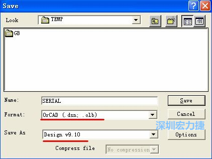 選擇菜單 File－Save As，輸出格式選 ORCAD 9.10。