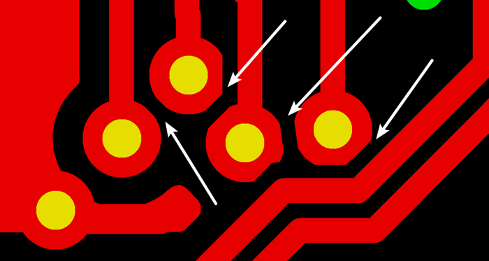 多層板中過孔會在每層線路上都有孔環(huán)，且每個層孔環(huán)周圍環(huán)境有夾線也有不夾線，環(huán)境各不一